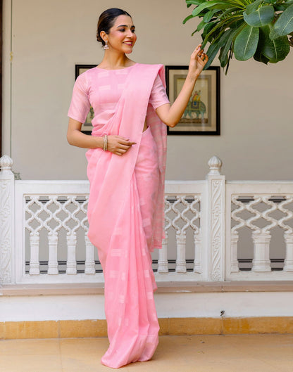 Pink Linen Woven Saree