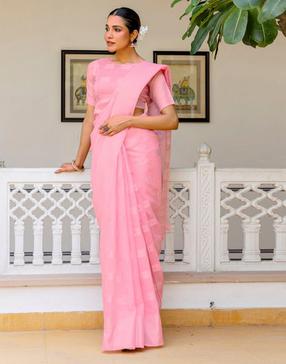 Pink Linen Woven Saree
