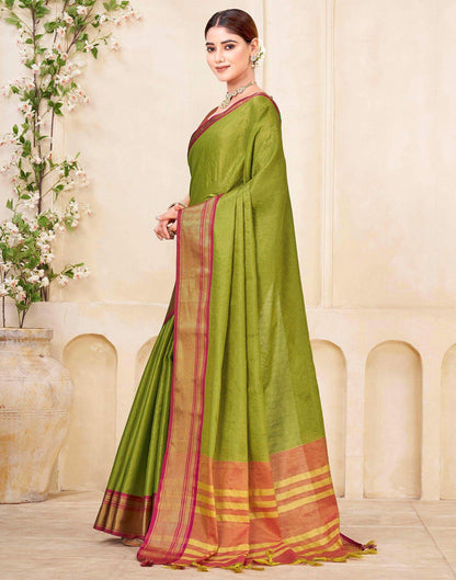 Parrot Green Silk Woven Kanjivaram Saree