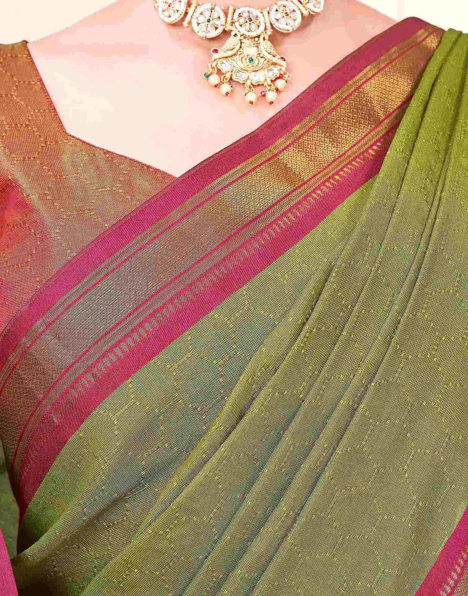 Parrot Green Silk Woven Kanjivaram Saree