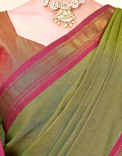 Parrot Green Silk Woven Kanjivaram Saree
