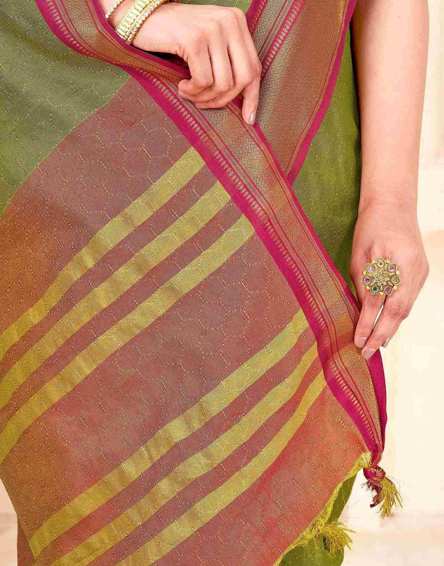 Parrot Green Silk Woven Kanjivaram Saree