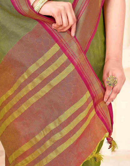 Parrot Green Silk Woven Kanjivaram Saree