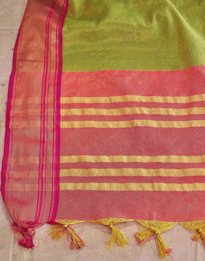 Parrot Green Silk Woven Kanjivaram Saree
