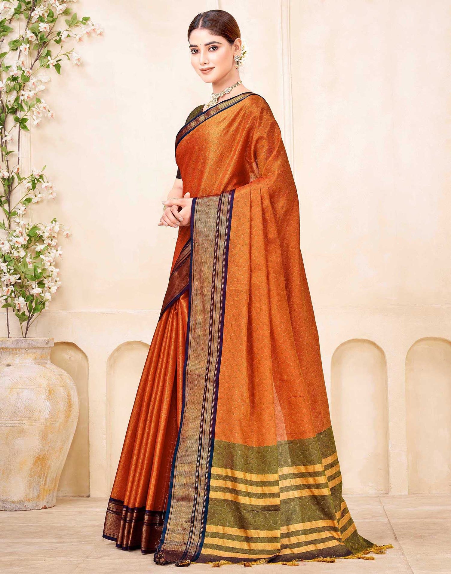 Orange Silk Woven Kanjivaram Saree