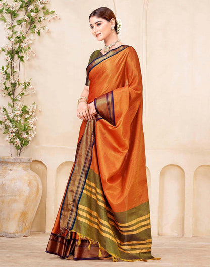 Orange Silk Woven Kanjivaram Saree