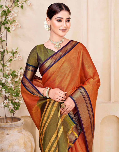 Orange Silk Woven Kanjivaram Saree