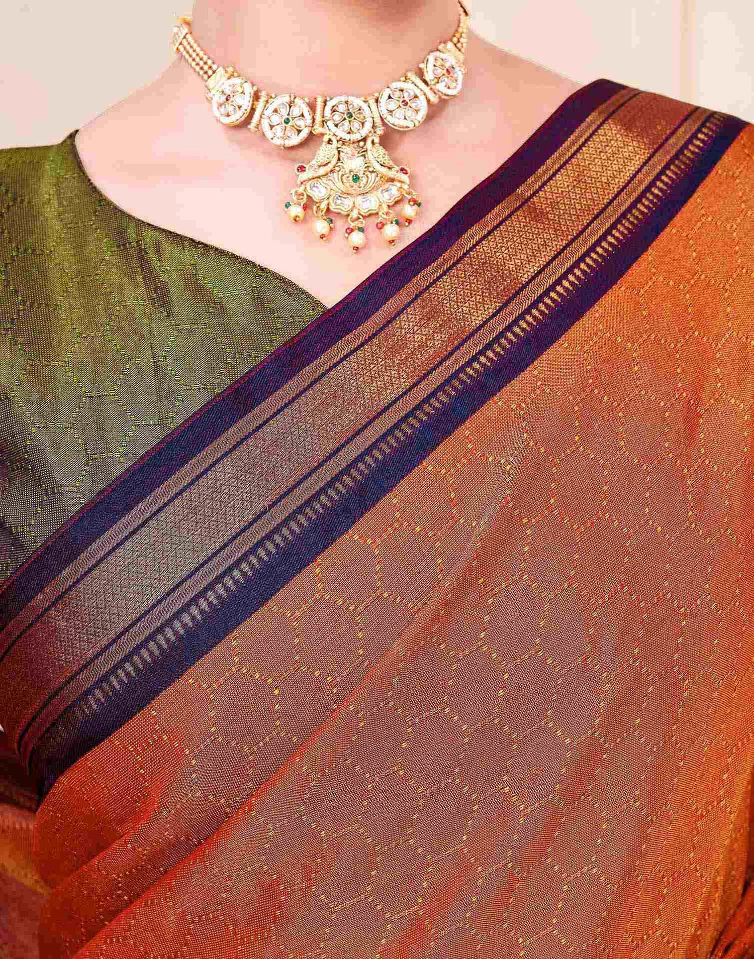 Orange Silk Woven Kanjivaram Saree