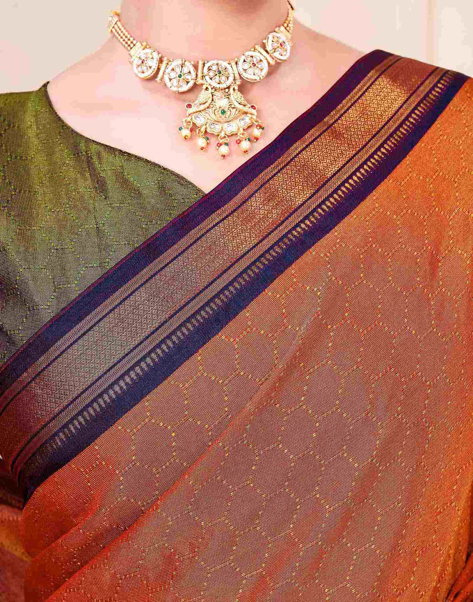 Orange Silk Woven Kanjivaram Saree
