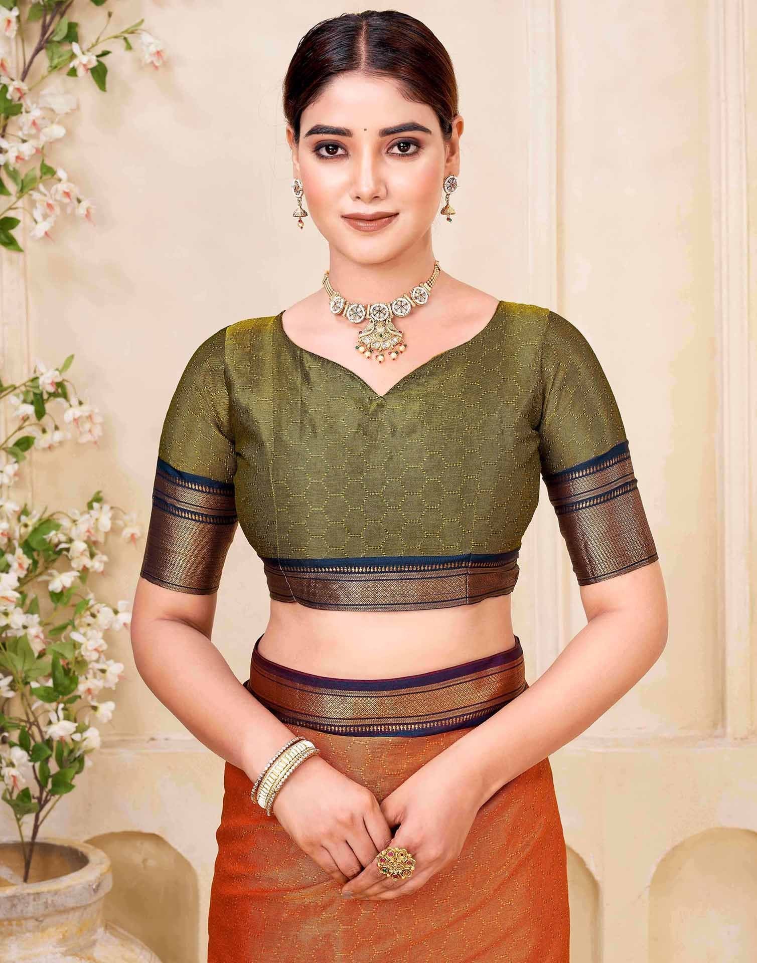 Orange Silk Woven Kanjivaram Saree