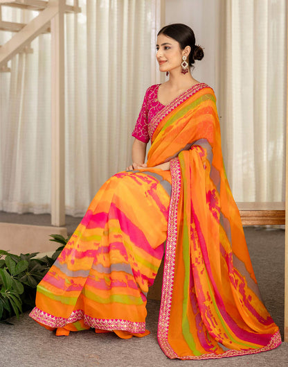 Orange Georgette Printed Saree