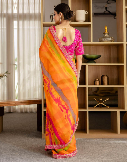 Orange Georgette Printed Saree