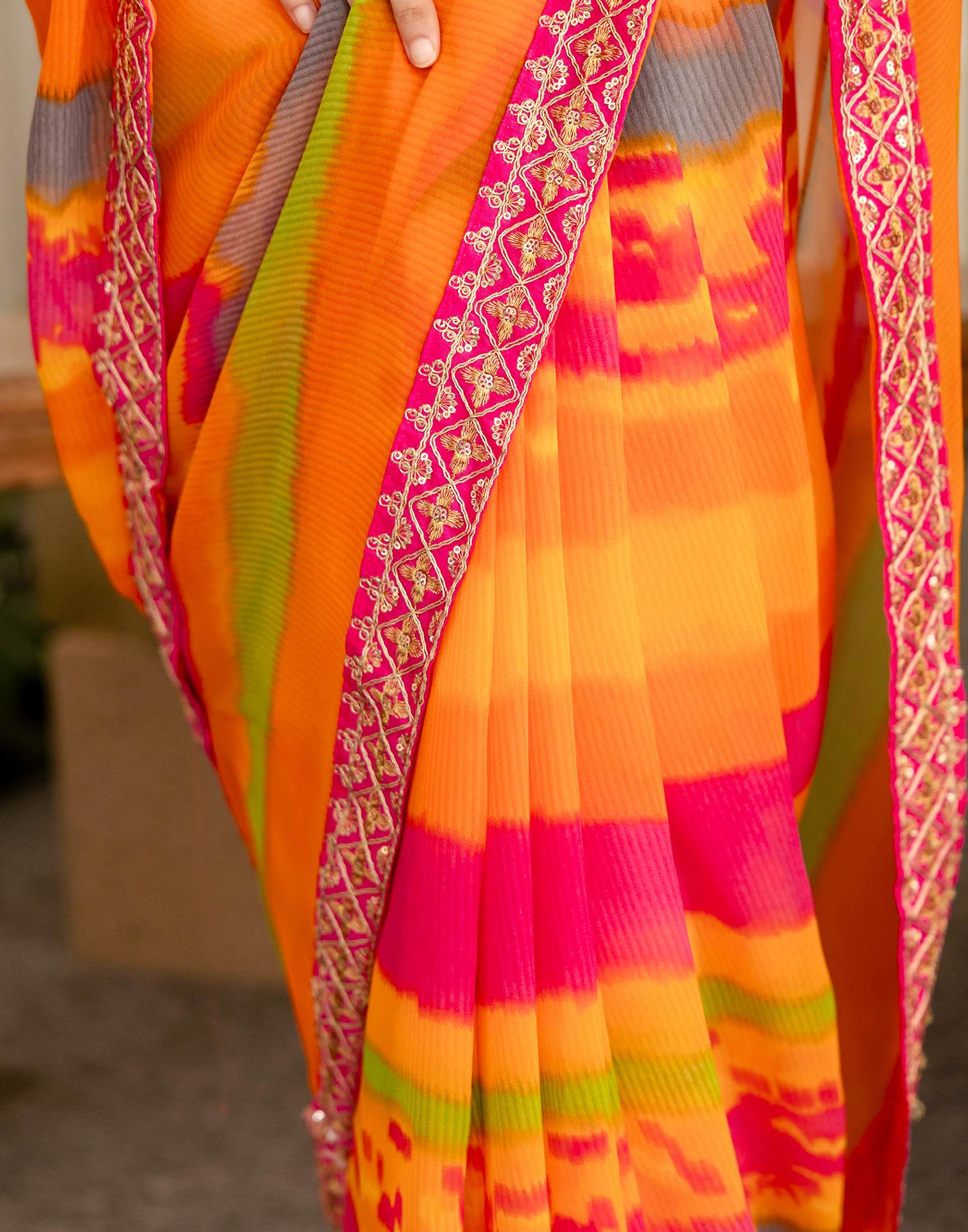 Orange Georgette Printed Saree