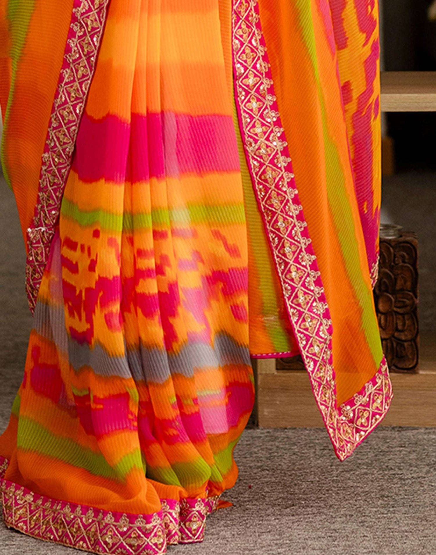 Orange Georgette Printed Saree