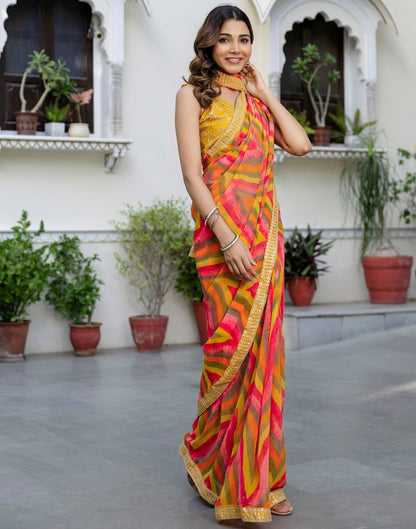 Mustard Yellow Georgette Printed Saree