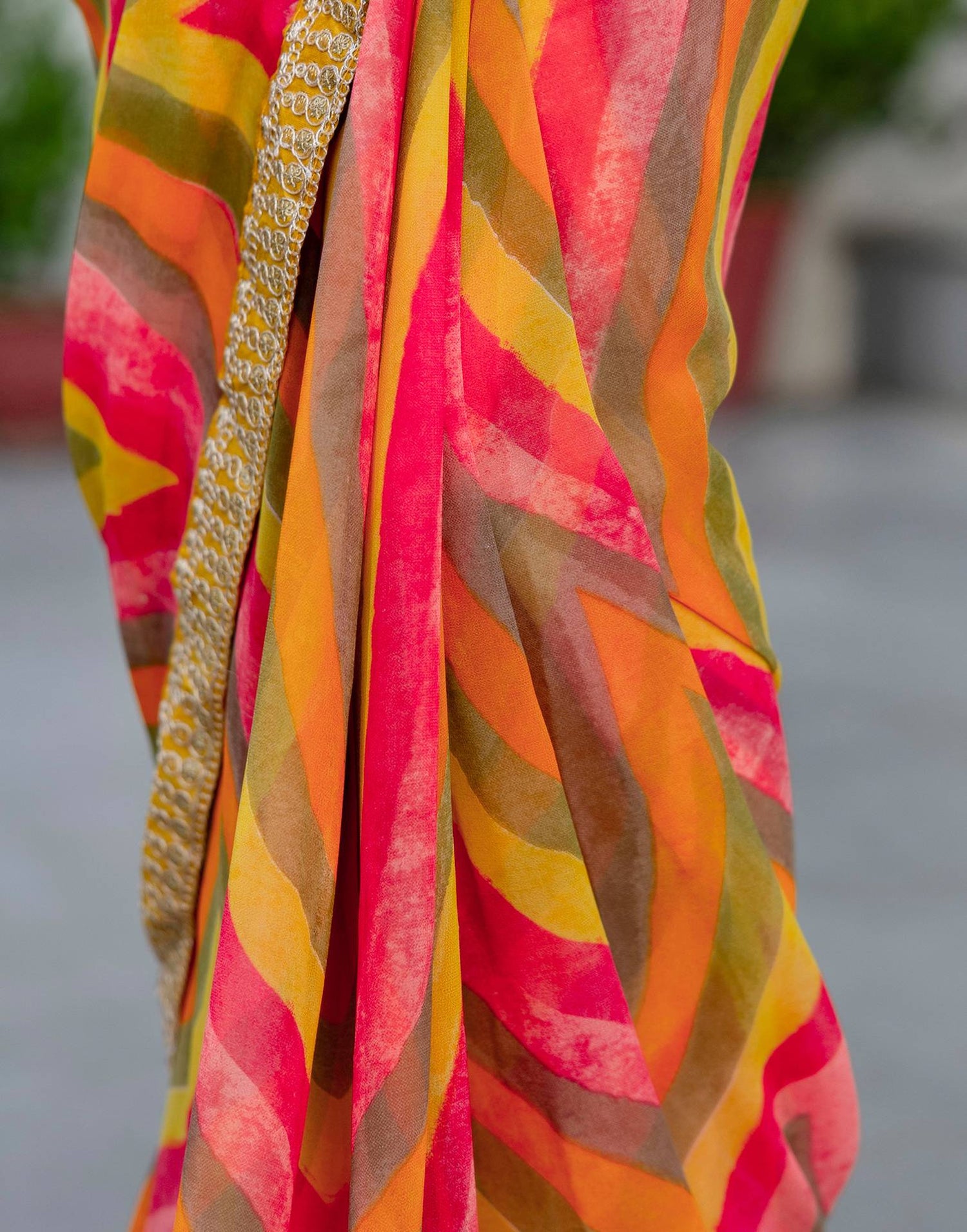 Mustard Yellow Georgette Printed Saree