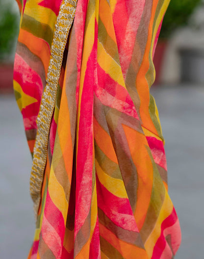 Mustard Yellow Georgette Printed Saree