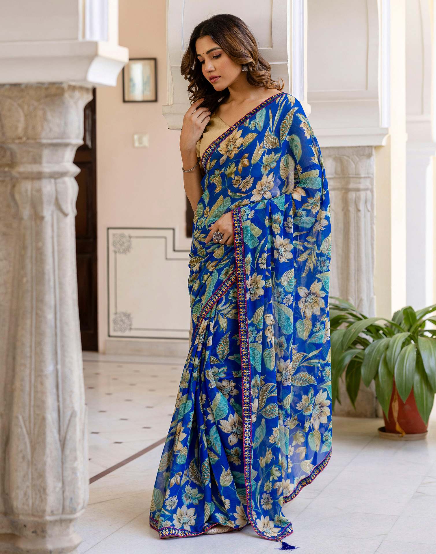 Blue Chiffon Printed Saree