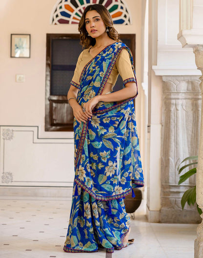 Blue Chiffon Printed Saree