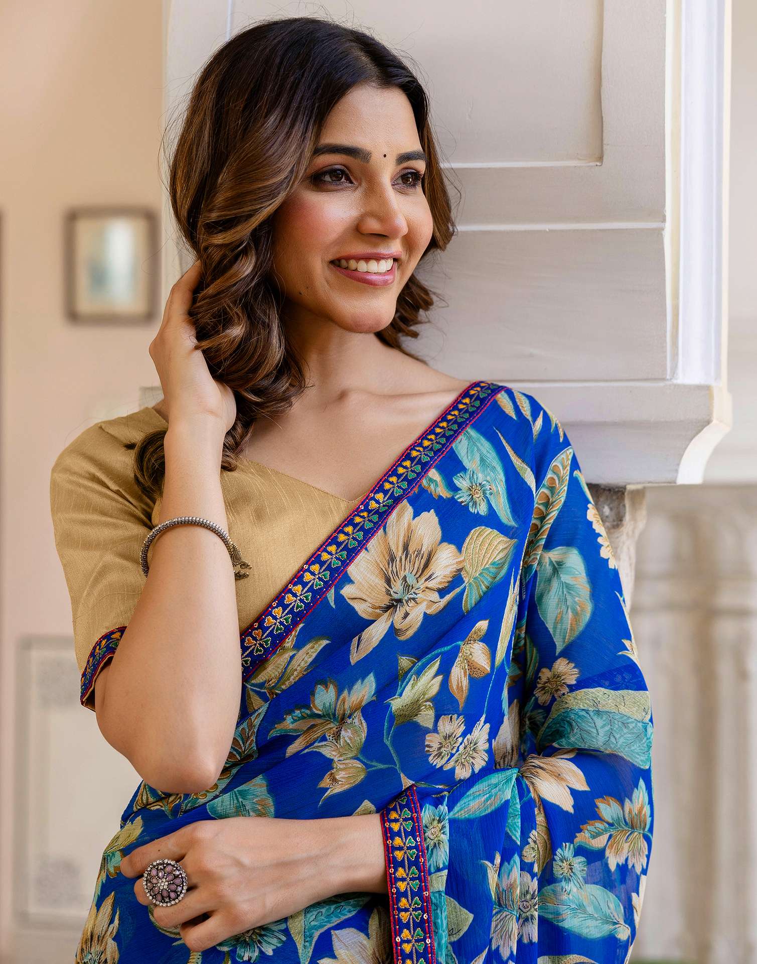 Blue Chiffon Printed Saree