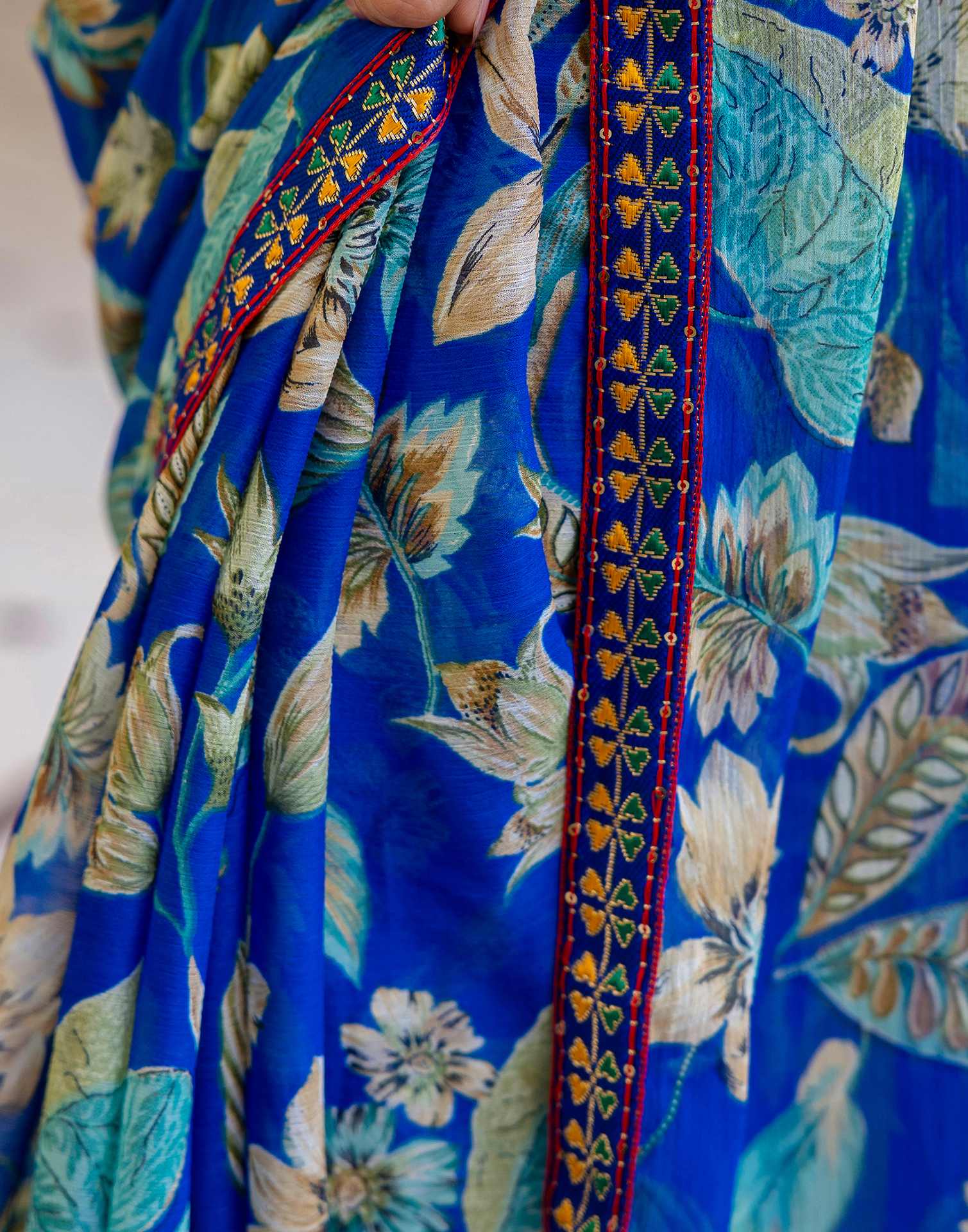Blue Chiffon Printed Saree