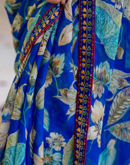 Blue Chiffon Printed Saree
