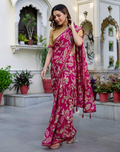 Rani Pink Chiffon Printed Saree