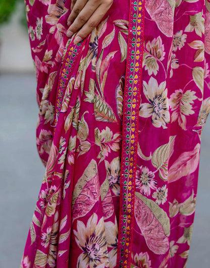 Rani Pink Chiffon Printed Saree