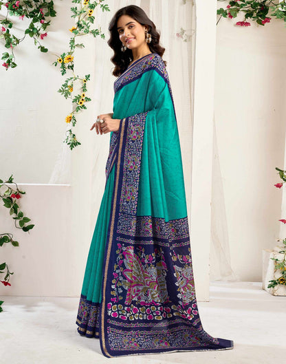 Teal Green Dola Silk Printed Saree
