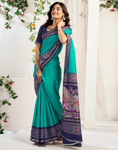 Teal Green Dola Silk Printed Saree