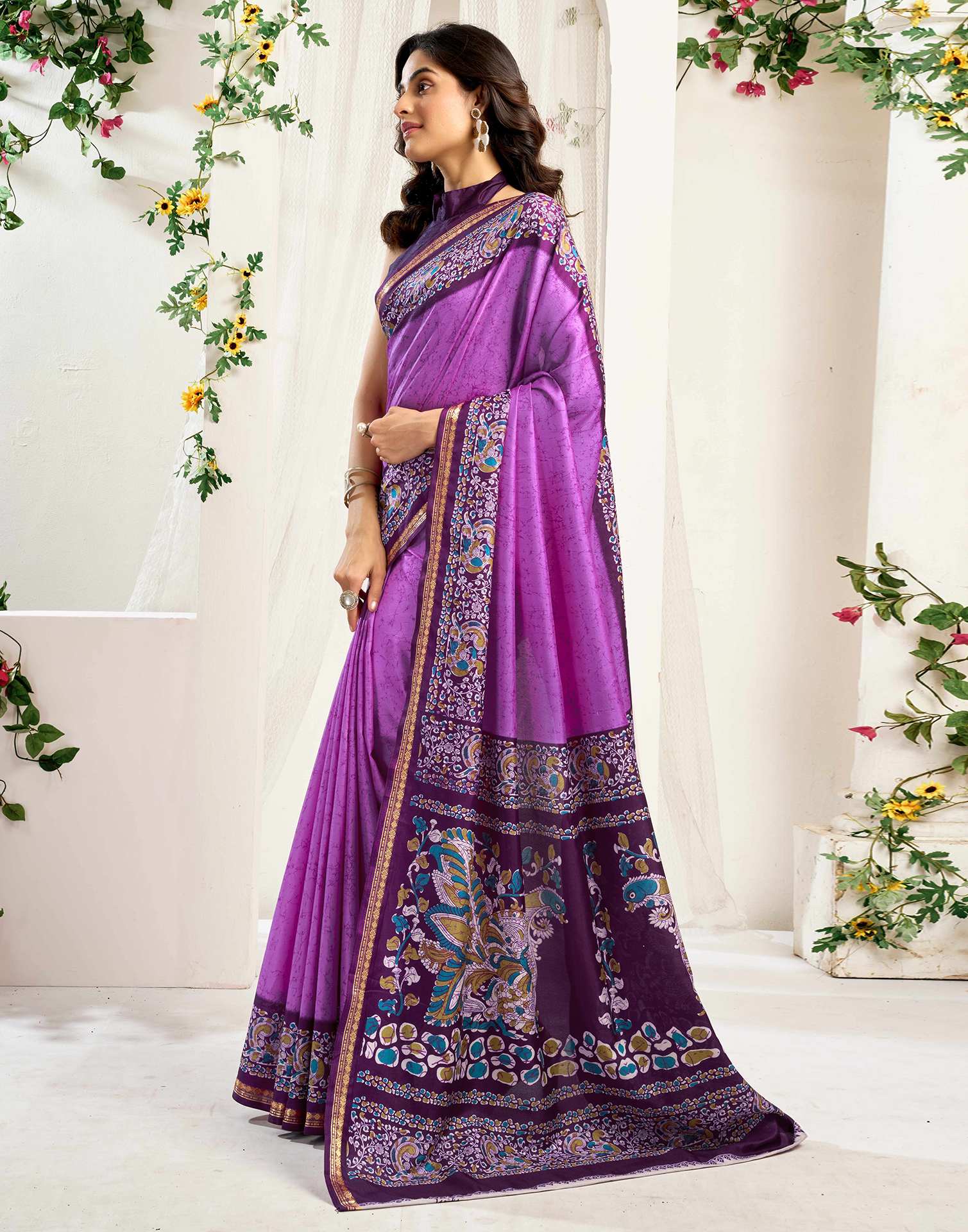 Lavender Dola Silk Printed Saree