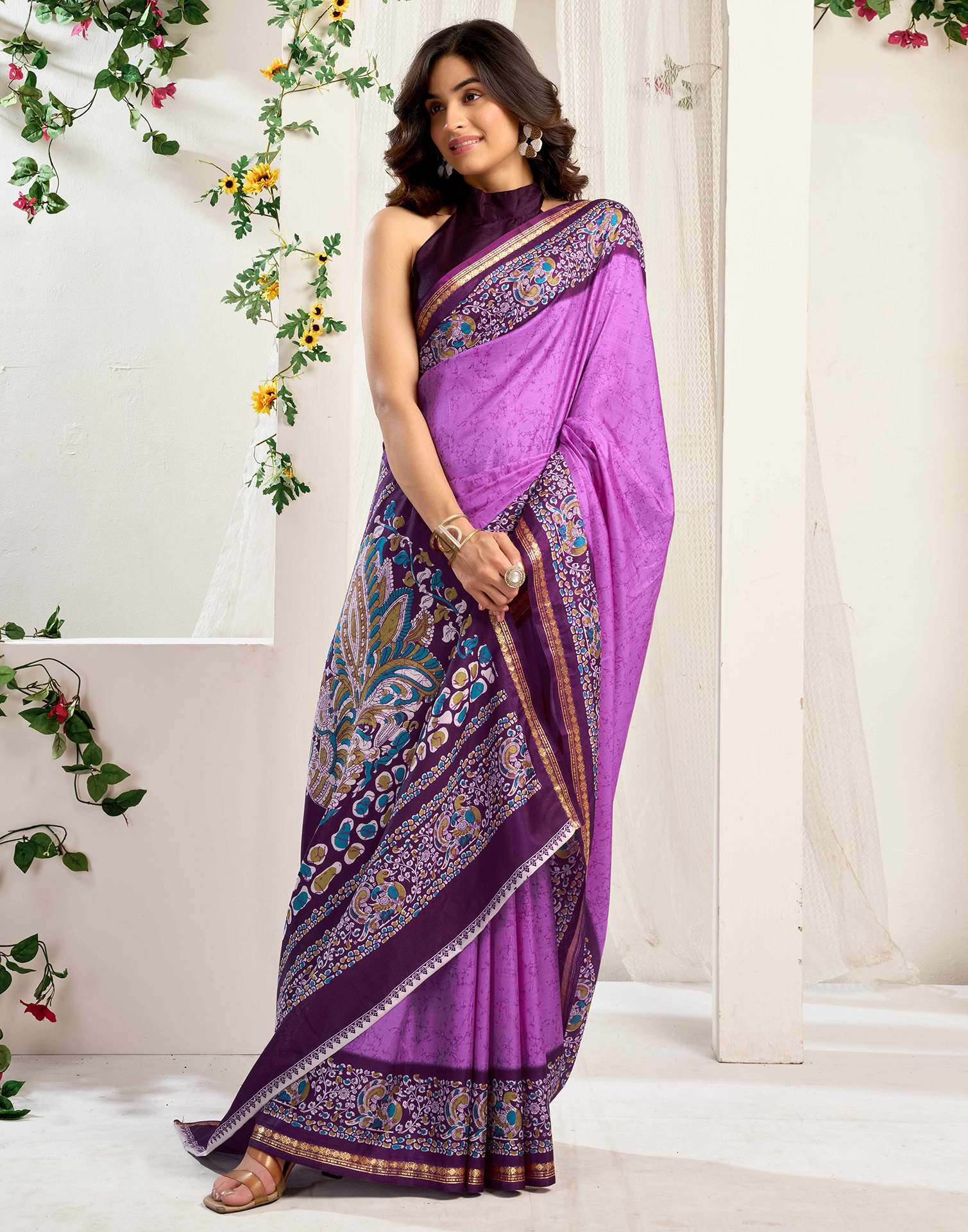 Lavender Dola Silk Printed Saree