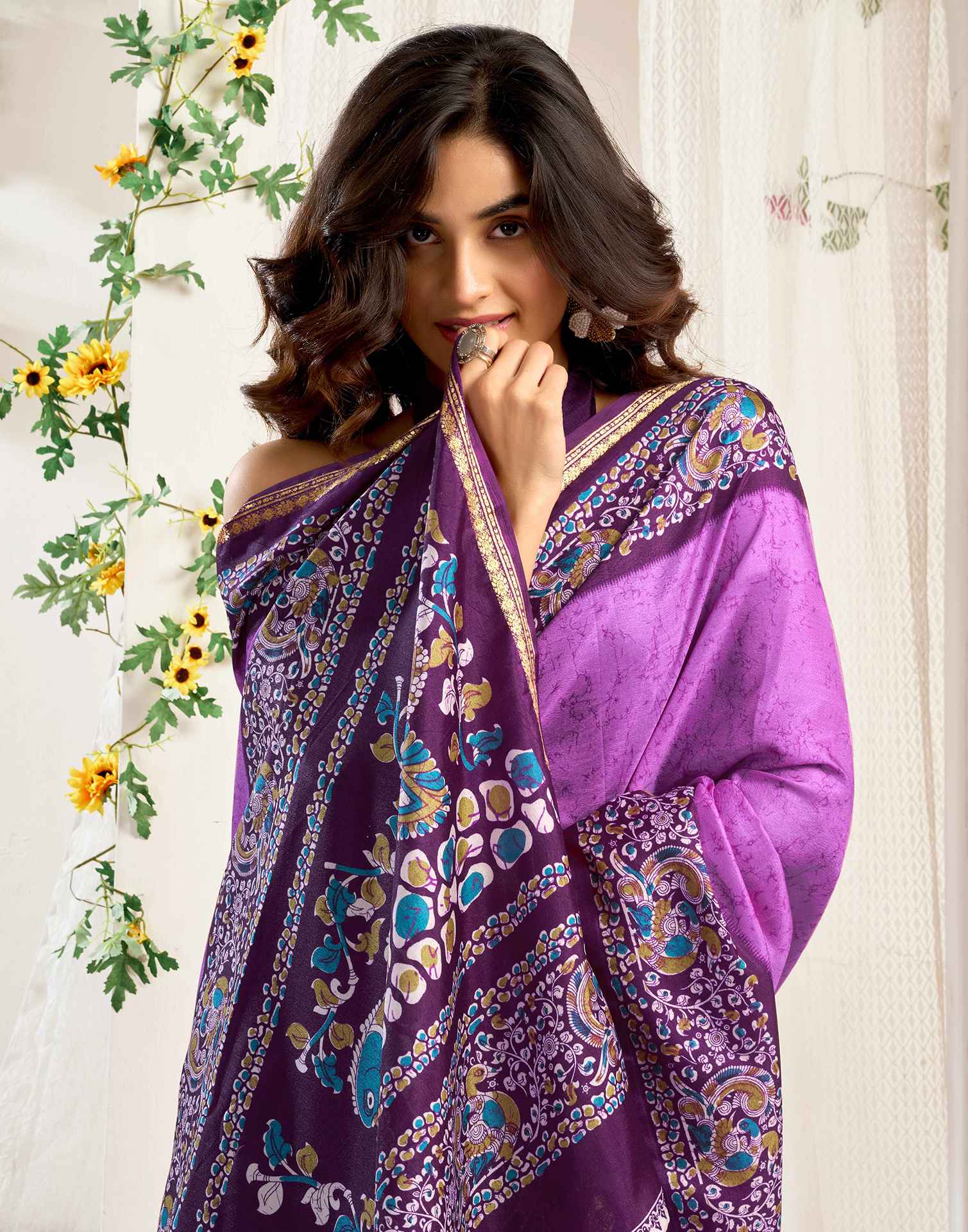Lavender Dola Silk Printed Saree