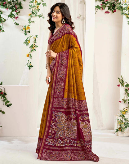 Muatard Yellow Dola Silk Printed Saree