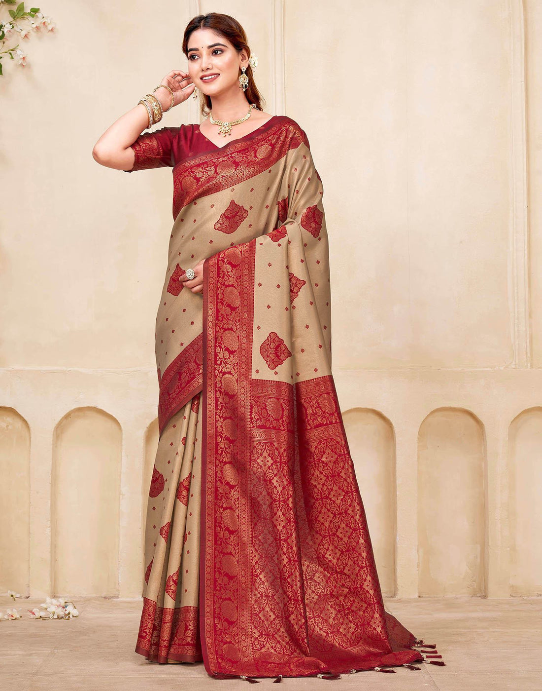 Dark Beige Silk Woven Saree