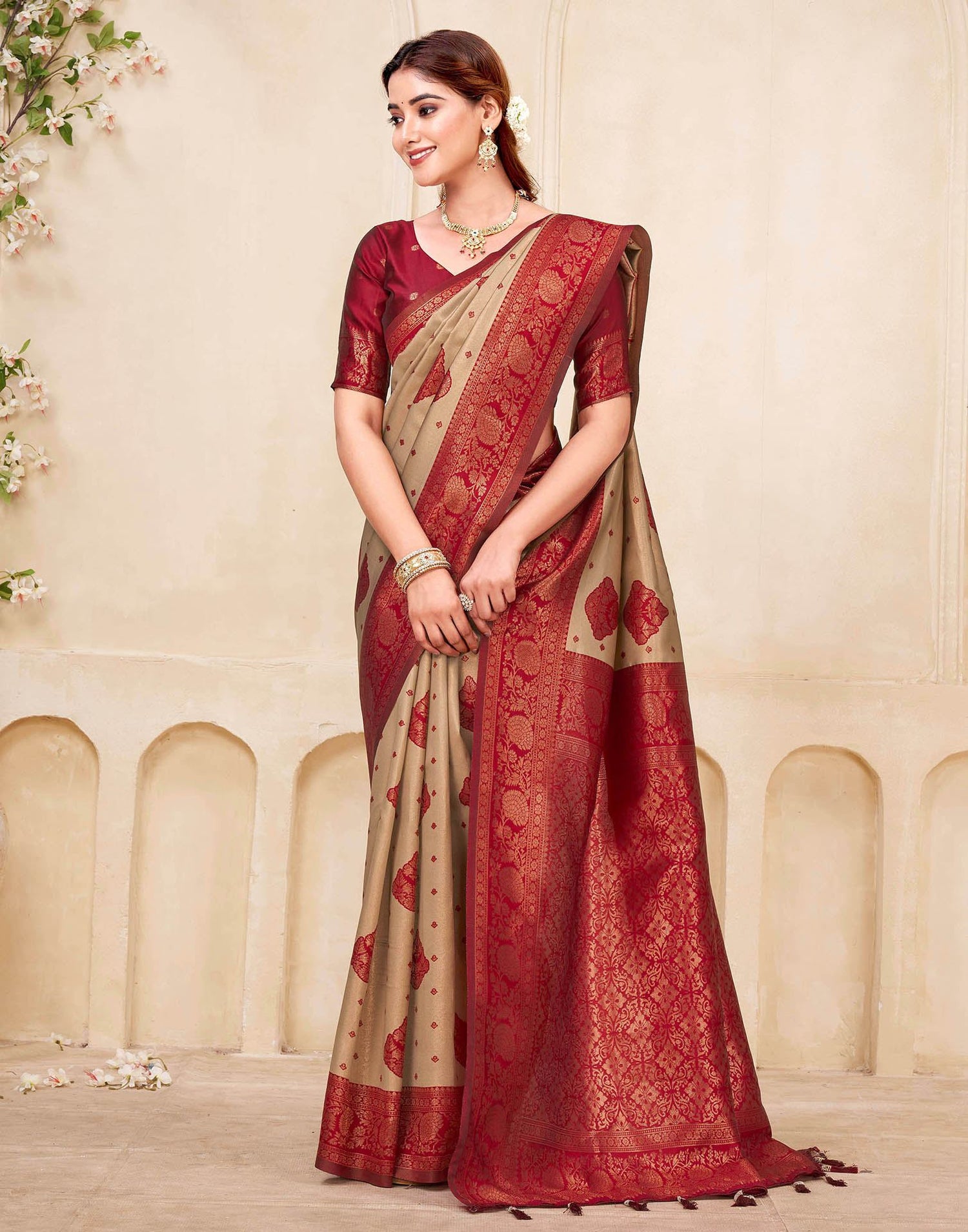 Dark Beige Silk Woven Saree