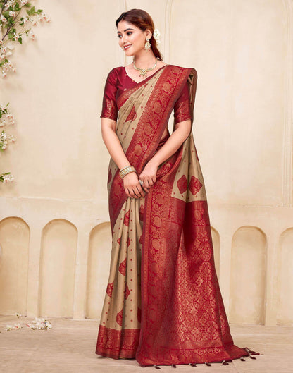 Dark Beige Silk Woven Saree