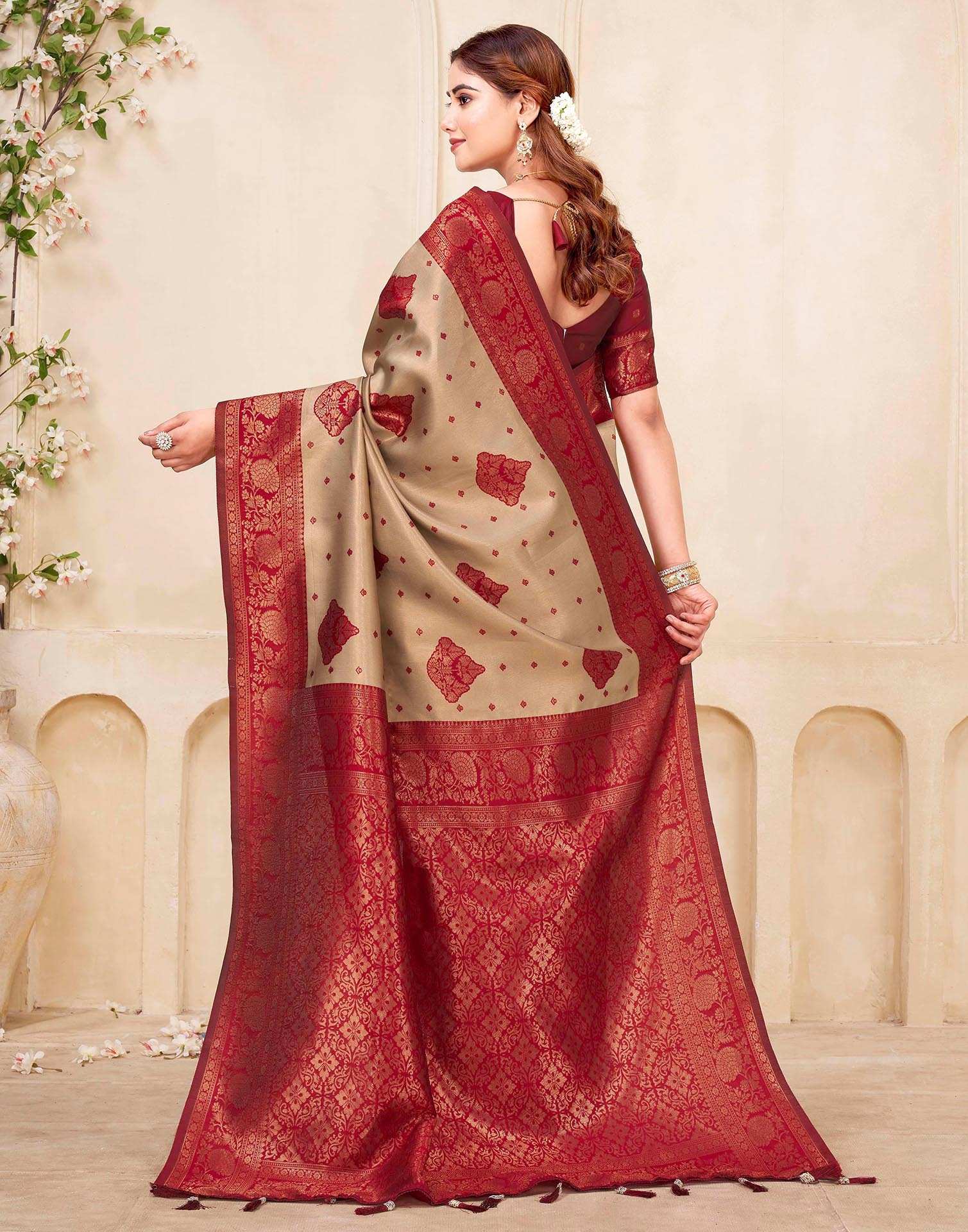 Dark Beige Silk Woven Saree
