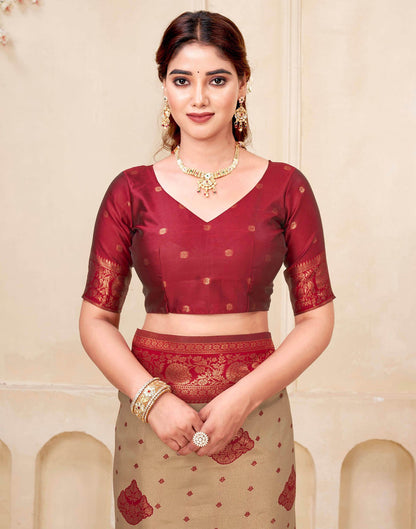 Dark Beige Silk Woven Saree