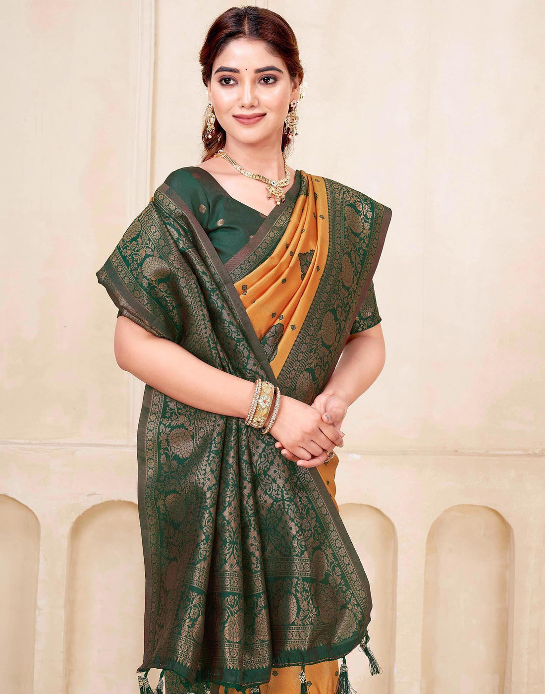 Mustard Yellow Silk Woven Saree