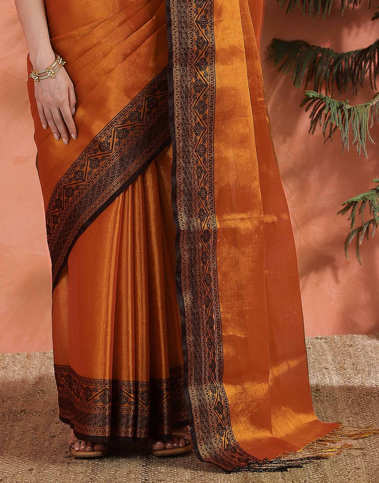 Orange Tissue Cotton Woven Saree