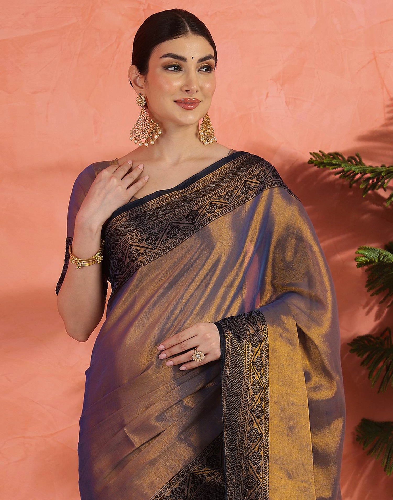 Navy Blue Tissue Cotton Woven Saree