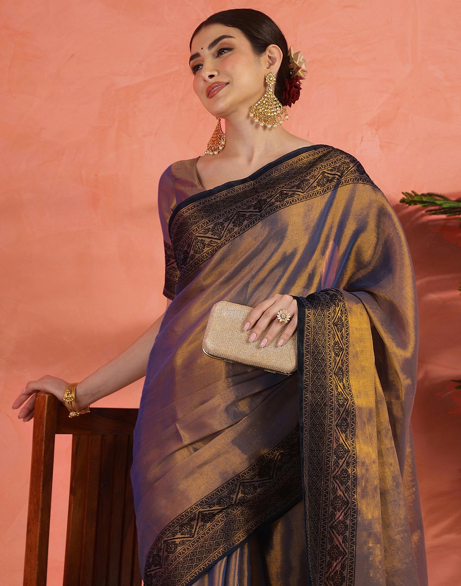 Navy Blue Tissue Cotton Woven Saree