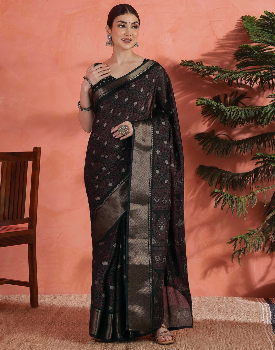 Black Silk Printed Saree