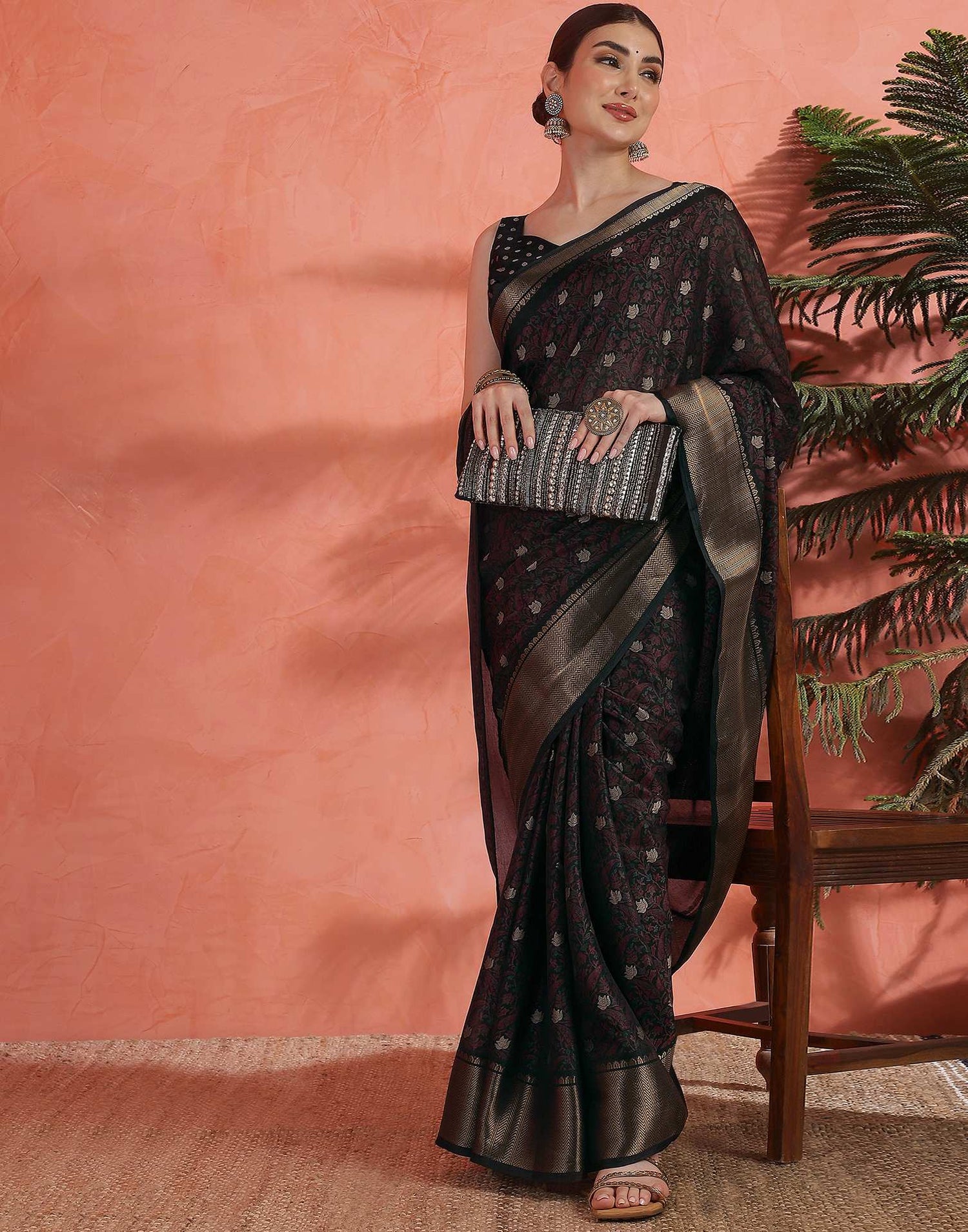 Black Silk Printed Saree