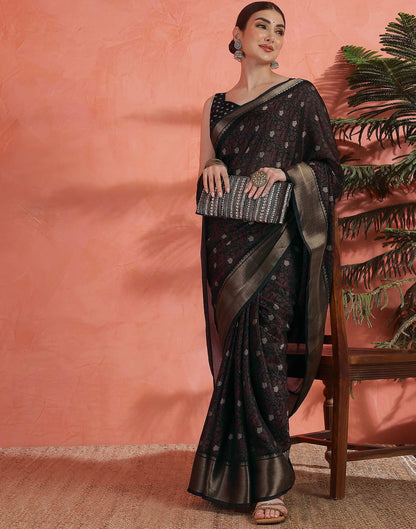 Black Silk Printed Saree