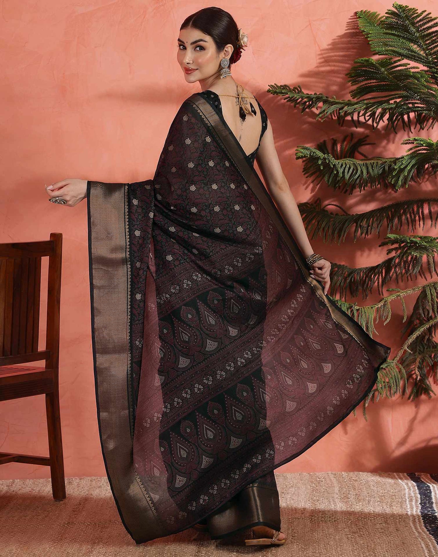 Black Silk Printed Saree
