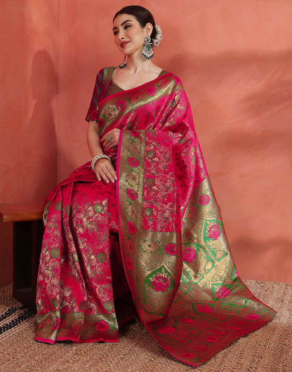 Bright Pink Silk Woven Banarasi Saree