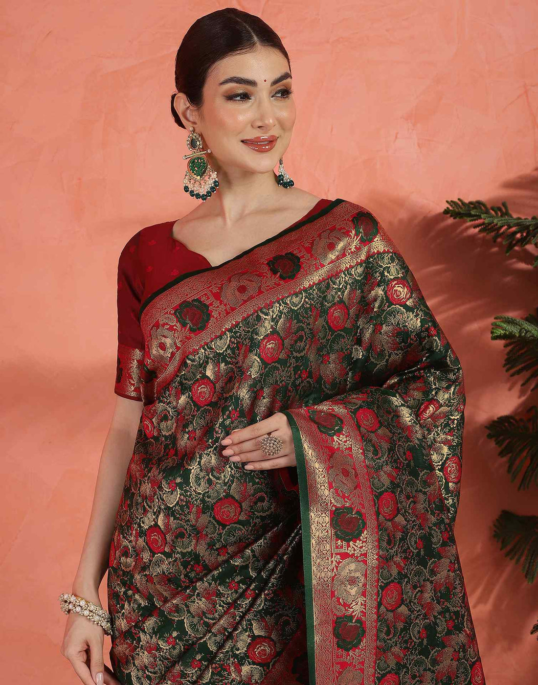 Dark Green Silk Woven Banarasi Saree