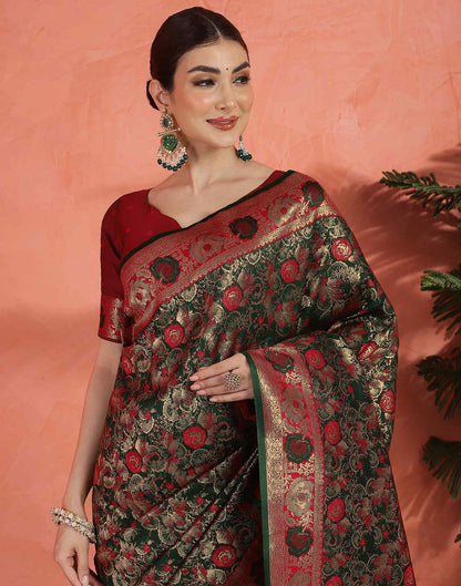 Dark Green Silk Woven Banarasi Saree